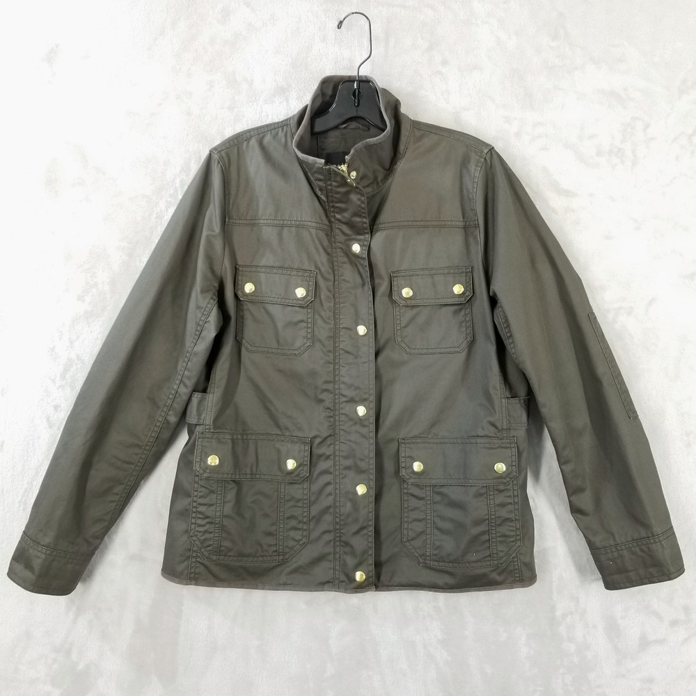 J. Crew Downtown Field Jacket Women L Mossy Olive Green Waxed Utility Military